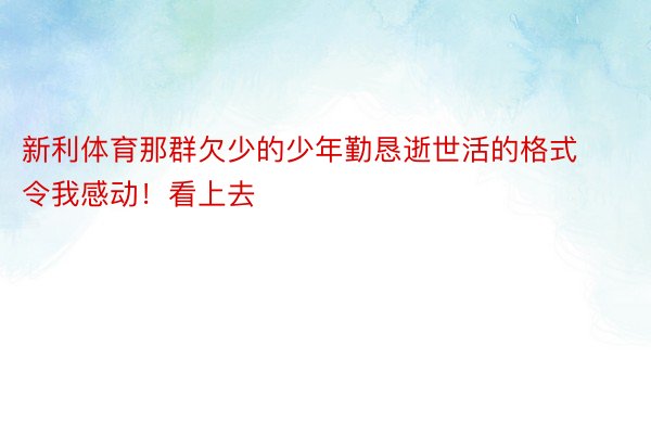 新利体育那群欠少的少年勤恳逝世活的格式令我感动！看上去